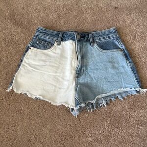colorblock jean shorts